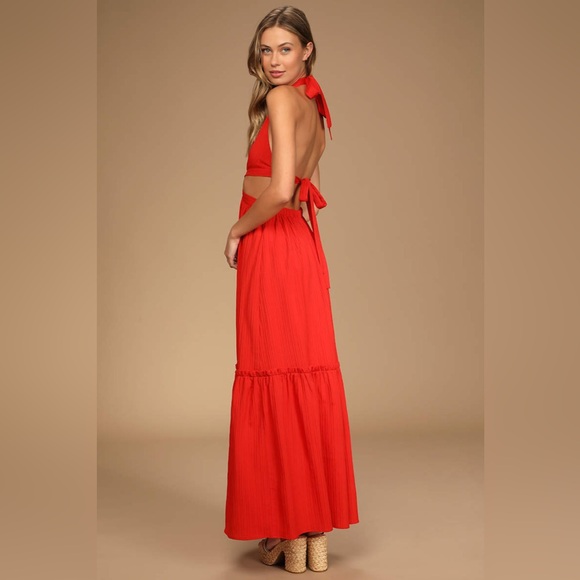 Lulus Island Vacay Red Tie-Back Maxi Dress - Picture 3 of 10